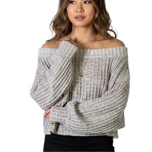 Ecote Off Shoulder Cropped Sweater Womens XS Cream Ribbed Knit Neutral Boho